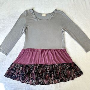 Altar'd State Gray and Purple Tiered Swing Tunic Top Size Small